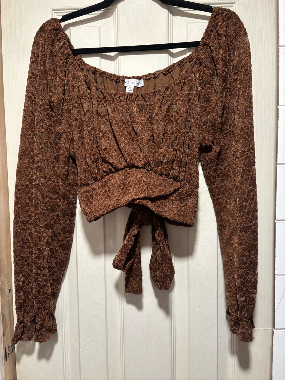 Brown Lace Tie Crop Top